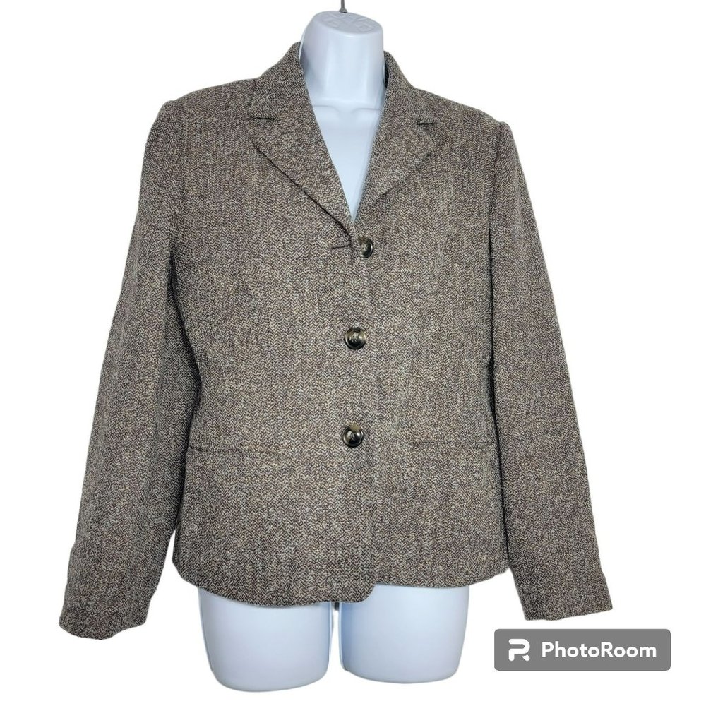 Talbots Blazer, Women SIze 6, Brown Wool Tweed 3 Button Blazer,  EUC